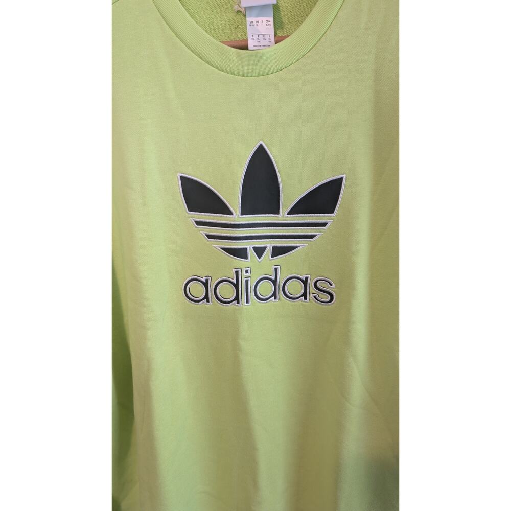 Adidas Fleece Logo Sweatshirt Womens XL Neon Green Athleisure Gym Streetwear NWT - Picture 4 of 7